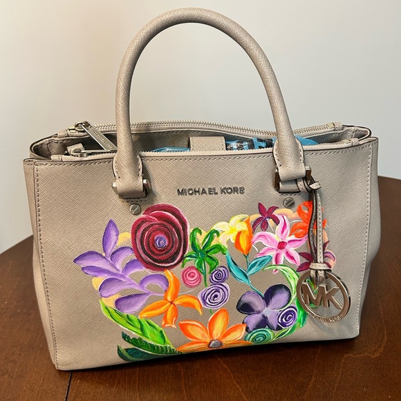 Michael Kors Gray Floral Satchel - Picture 2 of 5